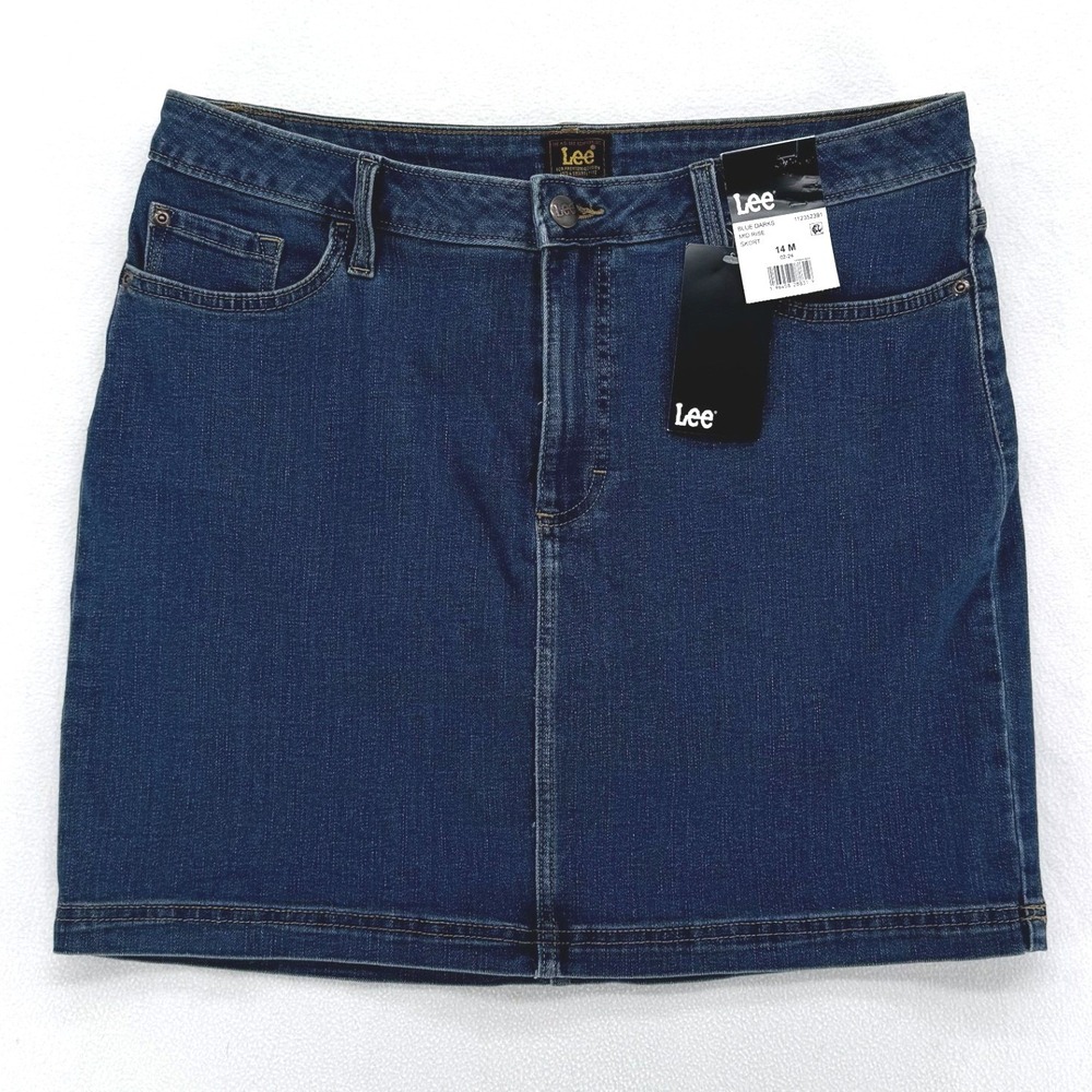 Lee Denim Skort Women 14 Blue Mid Rise Stretch Mini Skirt Casual Cowgirl Classic